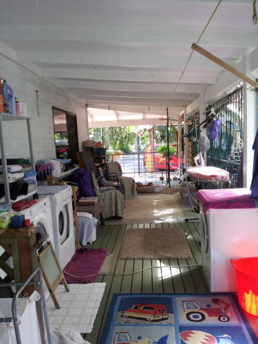 I thought it would only take an hour to sort out the washing area and side veranda but it  is now after 