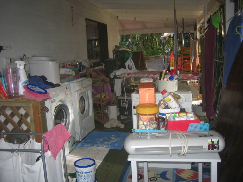 Chaos in my washing area after new washing machine was installed Sunday night.