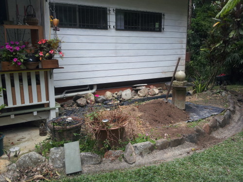 A forgotten part of the the garden,  Hubby placed the waterfall there 