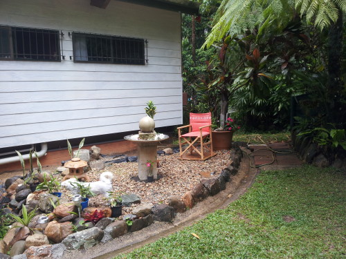 After a couple of days of rain this new raised stone garden looks like it has always been here. 