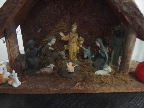 Close up inside the manger. 