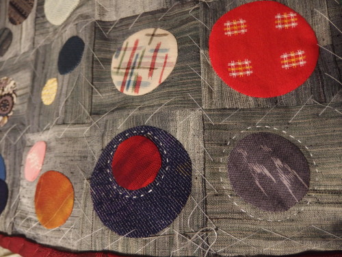 Close up of the Sashiko hand quilting. 