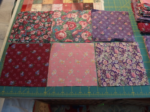 these are 6inch blocks but every fabric is a different weight, the pink is so fine you can see through it, I have had them in the draw for years now so finally they will be used. 