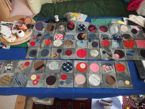 My last lot of 90 tiny squares not all sewn together yet!!!!!