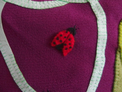 Close up of the Ladybug, I did french Knots for the wee black circles. 