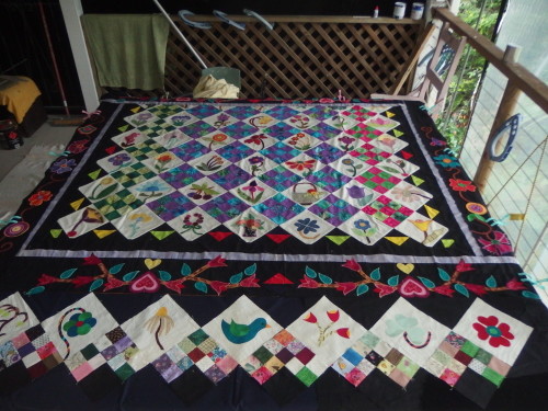 My Florenc Petro quilt those wee blocks will go where the blanl calico blo are