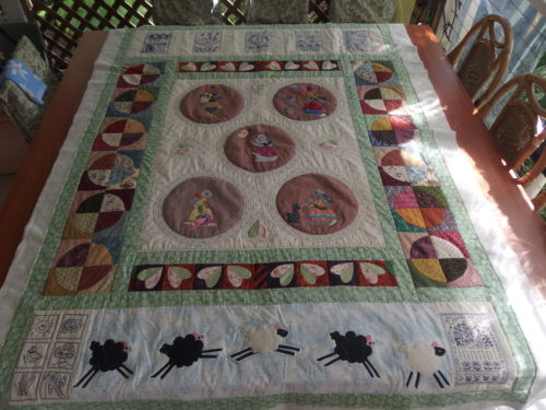 After 17 days I ahve almost completed Sara's quilt. only the top,sides and bottom to sahiko quilt and the machine quilting in the ditch is completed, Im feeling good about this one. 