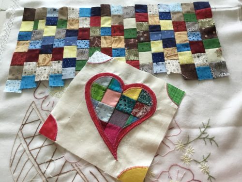 Start with making a mini patchwork in 3/4inch squares 